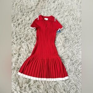 Red Knit Top with White Accents